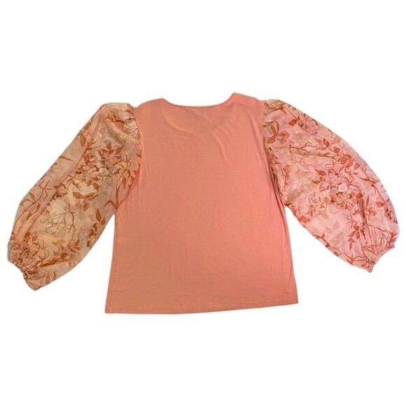 Marc New York Andrew Marc Womens Medium Peach Long Sleeve Floral Sheer Sleeves - Picture 3 of 10